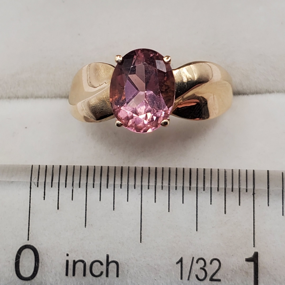 14k Solid Yellow Gold Pink Tourmaline Solitaire Ring - Picture 5 of 5